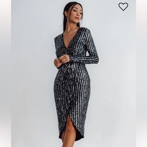 NWT Baltic Born Sequin Midi Dress Black Medium